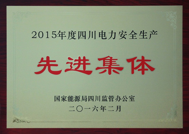 公司被评为2015年度四川电力清静生产先进整体